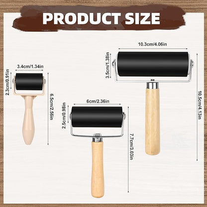 9 Pack Rubber Brayer Roller 1.4/2.4/4 Inch Art Craft Roller Hard Rubber Brayer Rollers for Gluing Printing Printmaking in Application Wallpapers Stamping Oil Painting Scrapbooks