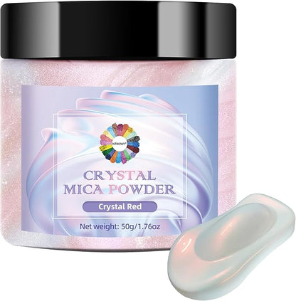 Crystal Red Mica Powder for Epoxy Resin，Natural Shimmer Mica Powder Used for Coloring Resin Artwork, car Spray Paint, Candles, soap, Lip Gloss, Nail Polish(50g/1.7oz)