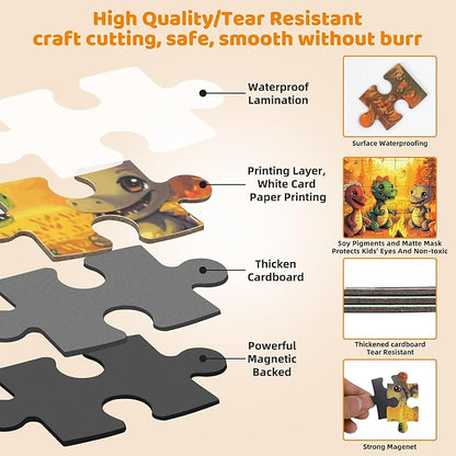Magnetic Dinosaur Puzzles for Kids Ages 3-5 36PCS-3 Animal Themes Puzzles for Kids 4-6 Travel Puzzle for Airplane/Car/Road Trip/Gift Toys for 3-5 Year Old Girls and Boys