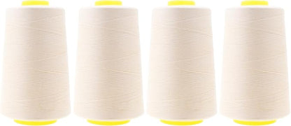 Mandala Crafts 4 Pack of Serger Threads Cones Spools - 40S/2 24000 Yards Polyester Ivory Threads for Sergers Machine and Overlock Quilting Sewing Machine