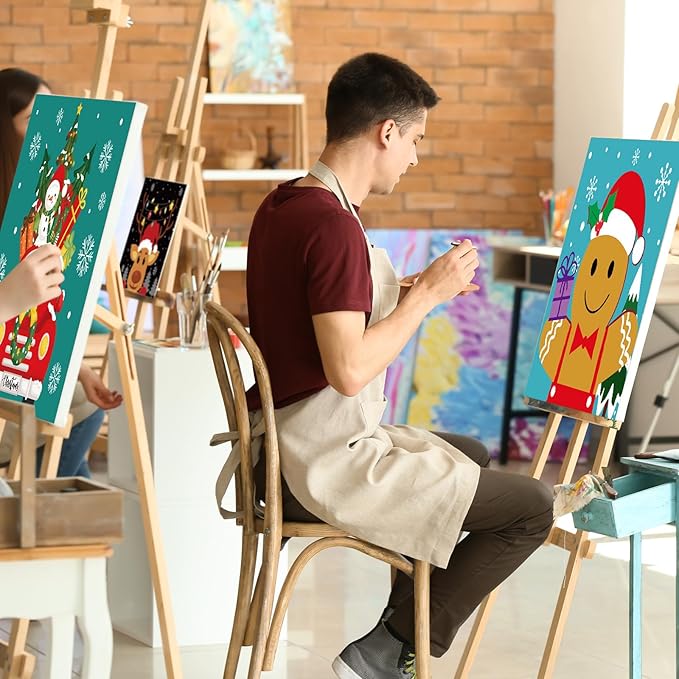 Cholemy 36 Pcs Paint and Sip Kit for Adults 8''x10'' Pre Drawn Canvas for Painting DIY Afro Acrylic Painting Kit Wood Easel Brushes Date Night Bulk for Christmas Party Gifts(Christmas B)