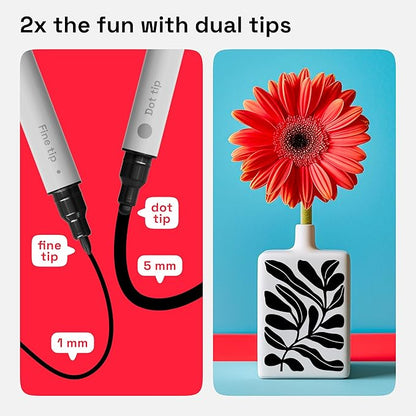 ARTISTRO 2 Black&White Dual-Tip Acrylic Paint Pens - Multisurface Markers for Glass, Rock, Fabric, Wood, Plastic & More - 5mm Dot + 1mm Fine Tips