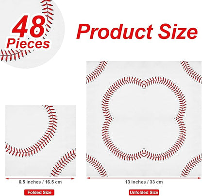 Aodaer 48 Pieces Baseball Napkins - 13 x 13 Inches Disposable Pattern Napkins for Sports Party Supplies, Birthday Party Decorations