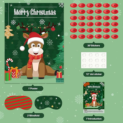 ASTARON Christmas Party Games for Kids, Pin The Hat on Reindeer with 36 Stickers 2 Blindfolds Christmas Holiday Party Decorations School Classroom Activities