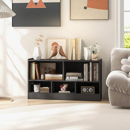 LOKO 2 Tier 5 Cube Bookcase, Open Shelf Storage Cabinet, Wooden Display Cabinet Shelf, Multipurpose Bookshelf for Living Room, Bedroom, Hallway, Home Office, Classroom (Grey)