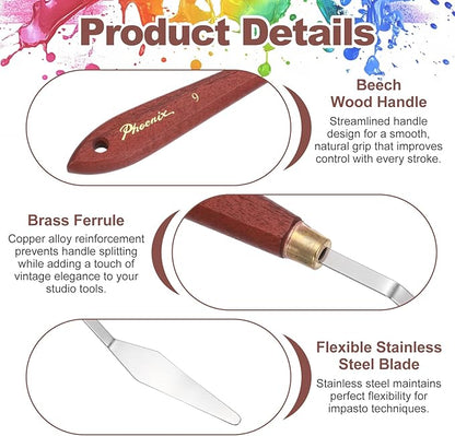 MECCANIXITY Pack of 1 Palette Knife No.9, 8.4" Long Palette Knives with Stainless Steel Flexible Spatula Pallet Knife and Wood Handle for Scraping, Mixing, Oil Acrylic Painting Canvas