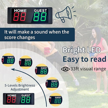 YZ Magnetic Battery Powered Cornhole Scoreboard,Portable Digital Scoreboard with Remote,Ping Pong Score Keeper with Buzzer,LED Electronic Scoreboard for Basketball/Baseball/Volleyball/Billiard Games
