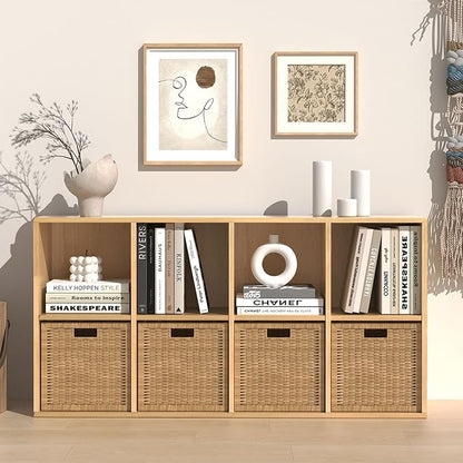 Wooden 8 Cube Storage Organizer with Closed Back Panel, Cube Shelf Heavy Duty Cubby Storage Organizer with Compartments for Living,Display Shelf,Bookshelf Furniture (Oak, 8-Cube)