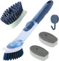 Soap Dispensing Dish Brush with 4 Replaceable Heads, Updated No Leaking Soap Dish Scrubber Soap Dispenser, Kitchen Dish Brush with Soap Dispenser for Pot Pan Sink Cleaning(Blue)