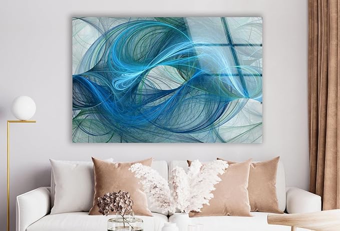 My Photostation.com Round 31,5'' Blue Energy Abstract Wall Art – Fluid Motion Glass PrintTempered Glass Printing Wall Decor Large Wall Art Wall Hangings