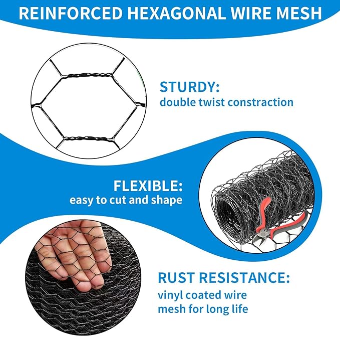 60'' x 150' Black Chicken Wire Mesh Fence, 20 Gauge Galvanized Poultry Netting and 1 inch Garden Mesh Fence Roll, Chicken Wire for Floral Arrangements/Crafts/Farm/Livestock/Pet Protection