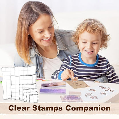 UCEC 4 Sheets Clear Stamps Set for Card Making and 2 Pcs Acrylic Stamp Block, Vintage Plants and Flowers Rubber Silicone Stamps, Small Clear Stamps for Crafts Decoration and DIY Scrapbooking
