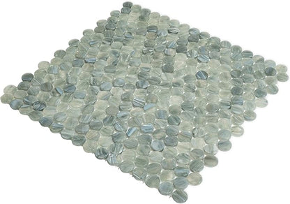Mixed Gray Penny Round Mosaic Glass Tile – 12.2 x 12.2 Inch - 10 Sheet Pack - Luxurious Design for Bathroom Walls, Kitchen Backsplash, Shower Walls - Elegant Wall Decor - NOT Peel and Stick Tile