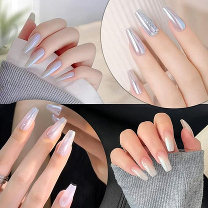 Artdone 2 Jars Chrome Nail Powder White and Red Pearl, Iridescent Aurora Powder Metallic Mirror Effect Pigment Pearlescent Mermaid Pearl Dust Kit, Decoration Acrylic Resin Craft