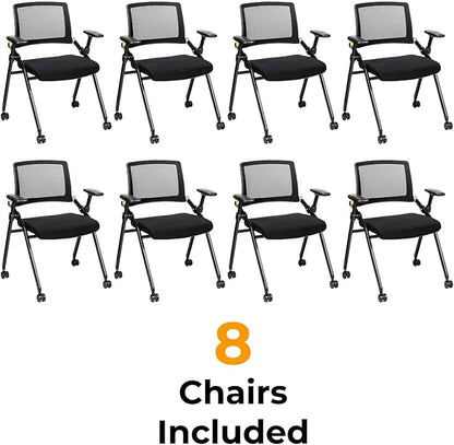 Triton Foldable Poker Table with 8 Chairs - Premium Soft-Padded Armrest, Individual Cup Holders, Portable Mat- Crafted with Durable Materials, Long-Lasting Poker Table for 8 Players