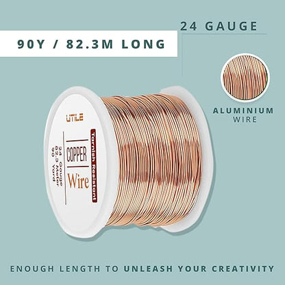 UTILE 18 20 22 24 Gauge 90 ft 99.9% Pure Soft Copper Wire for Electroculture Gardening, Jewelry Making, Crafting Wire Bendable, Plant Wire, (Copper 24)