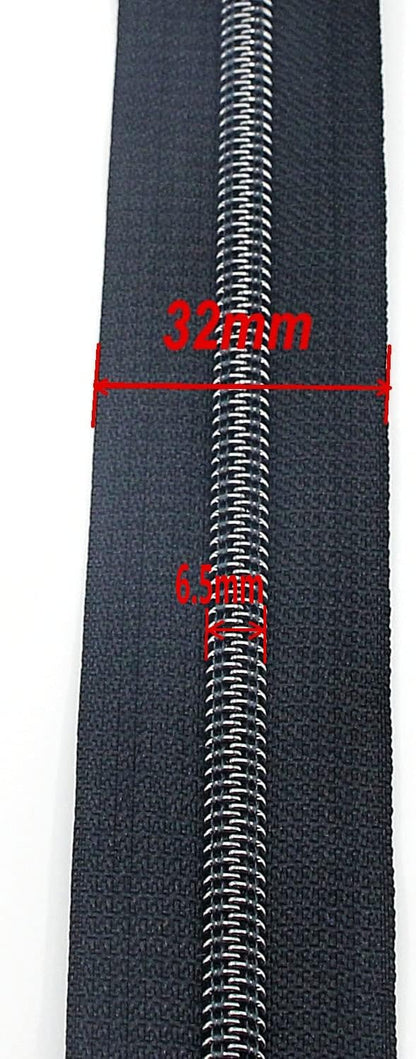 Leekayer #5 Black Nickel Metallic Nylon Coil Teeth Zippers by The Yard Bulk 10 Yards Zipper Tape with 25pcs Black Nickel Sliders for DIY Sewing Tailor Craft Bag(Black)
