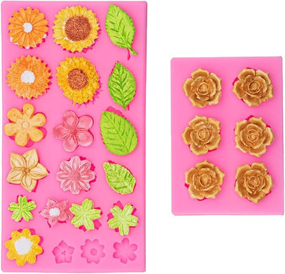 Flower Silicone Veiner Mold Set, Fondant Flower Veining Mold Tulip Orchid Molds Sugar Gum Paste Molds Cake Decoration Tool for Tulips Hibisus Rose Leaf