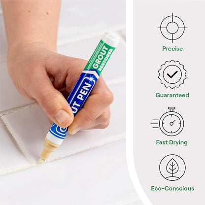 Grout Pen Cream Tile Paint Marker: Waterproof Grout Paint Pen, Tile Grout Colorant and Sealer Pen for Bathroom, Shower, Kitchen, More - Cream, Wide 15mm Tip (20mL)