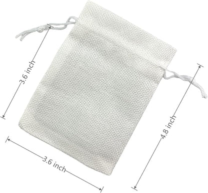 Palmhomee Pack Of 25 Burlap Gift Bags with Drawstring Linen Jewelry Pouches Wedding Hessian Jute Bags for Birthday Jewelry and Treat Pouches Party Wedding Favors Gift Art and DIY Craft (3.6x4.8 Inch, White)
