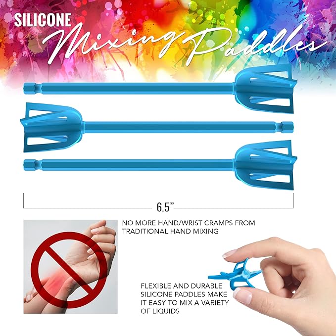 Epoxy Resin Mixer Silicone Paddles - 6 Reusable Pixiss Multipurpose Bidirectional Paint Stirrer for Drill Epoxy & Paint Mixer Drill Attachment - Paint Stirrers Epoxy Stirrer - Paint Mixer for Drill