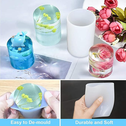 2 Pack Cylinder & Round Candle Molds - 2 Size Style - 3D Silicone Molds for Resin & Chocolate, Handmade Cylinder Molds