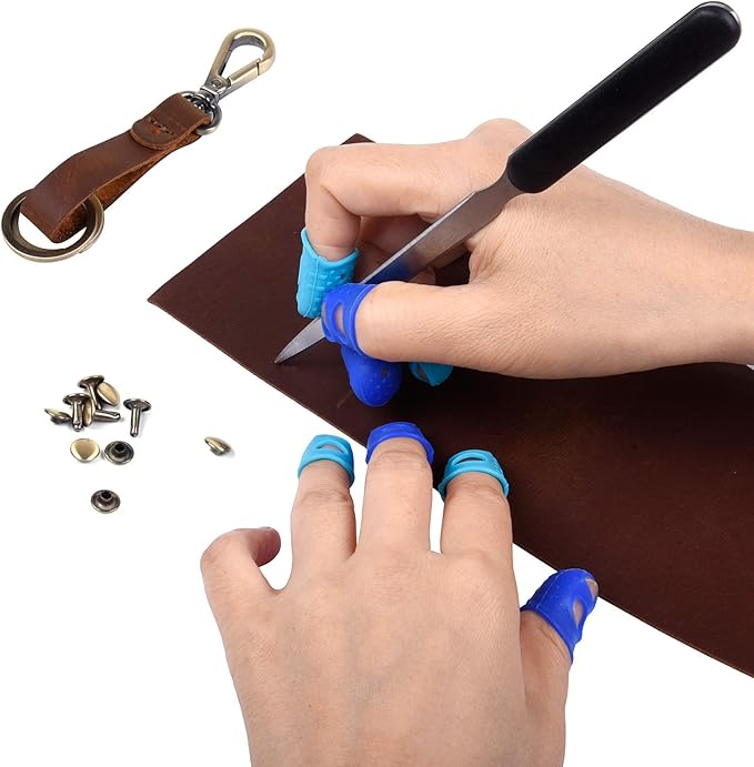 Wisdompro 16 Pcs Finger Tips, 4 Sizes Silicone Thimble Fingertip Grips Thumb Protectors Pads Cover for Hand Sewing, Paper Sorting, Page Turning, Money Counting, Guitar Playing - Blue, Aqua