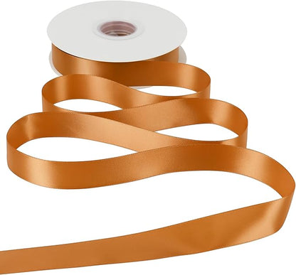 HUIHUANG Burnt Orange Ribbon 1 inch Double-Faced Satin Ribbon 50 Yards Orange Silk Satin Ribbon for Fall Wedding, Gift Wrapping, Flower Bouquet, Invitations, Holiday Decor, Hairs, Bows Making
