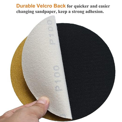 6-Inch No-Hole Hook and Loop Sanding Discs 100-Grit, Random Orbital Sandpaper for Automotive and Woodworking, 100-Pack