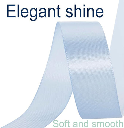 1 Inch Baby Blue Ribbon, 50 Yards Craft Polyester Satin Ribbon Perfect for Gift Wrapping, Handmade Roses, Wedding Party Decorations and DIY Crafts