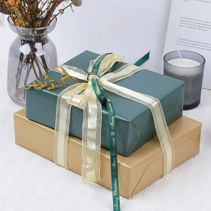 NESCCI Dark Green & Gold Matte Wrapping Paper,Double Sided Solid Color Pearly-Lustre Paper,Gift Wrapping Paper,Perfect for Wedding,Valentine's Day,Birthday,Christmas,Baby Shower(17 Inches X 32.8 Feet)