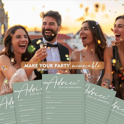 Bridal Shower Games Cards, Advice for The Newlyweds, Bridal Shower Games 25 Guests, Engagement Party Wedding Games for Guests, Minimalist Green Wedding Party Supplies - C01, Blue