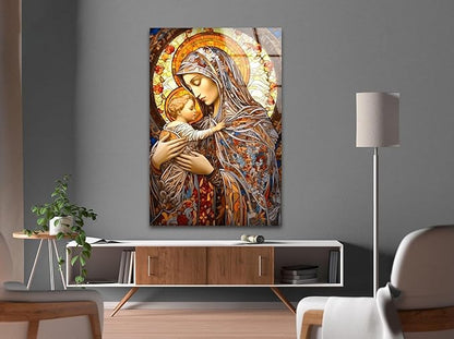My Photostation.com 27Wx43H'' Jesus and Virgin Mary Glass Wall Art Tempered Glass Printing Wall Decor Large Wall Art Wall Hangings