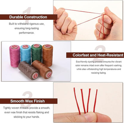 uxcell Flat Leather Sewing Waxed Thread, 140m / 153 Yards Polyester Wax String, 300D Wax Stitching Cord for Leather Crafts, Bookbinding, Bracelets Braided, Light Purple