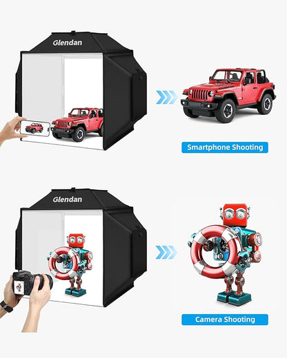 Glendan Upgrade Professional Portable Photo Studio Light Box with 1222 LED Lights, 20"x20" Soft Box, 4 Color PVC Backdrops for Jewelry and Product Photography