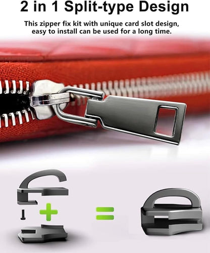 AKTIOIN Metal Zipper Repair Kit for Jackets, Luggage, Bags, Backpack, No Sewing Required Detachable Zip Heads Zipper Pull Replacement (Black, #5-2pcs)
