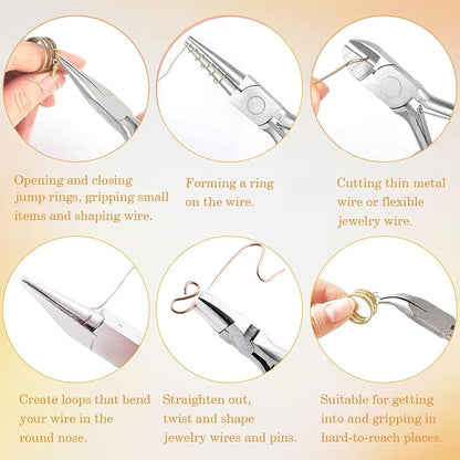 6 Pack Jewelry Pliers Set, Mini Pliers Set, Jewelry Making Include Flat, Jewelry Tools, Needle, Round, Bending Linesman, Applicable to Handicrafts, Earring Making, Repairing Electronic