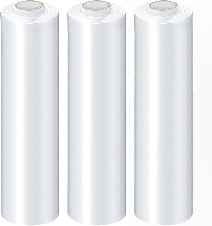 PSBM Stretch Wrap, 4 Pack, 15 Inch x 1500 Feet, 65 Gauge, Clear Plastic Cling, Cast Hand Stretch Film Rolls for Packaging Moving Packing Pallets