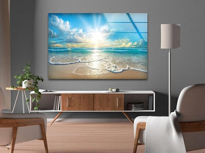My Photostation.com 43Wx27H'' Beautiful Sunset & Ocean Glass Wall ArtTempered Glass Printing Wall Decor Large Wall Art Wall Hangings