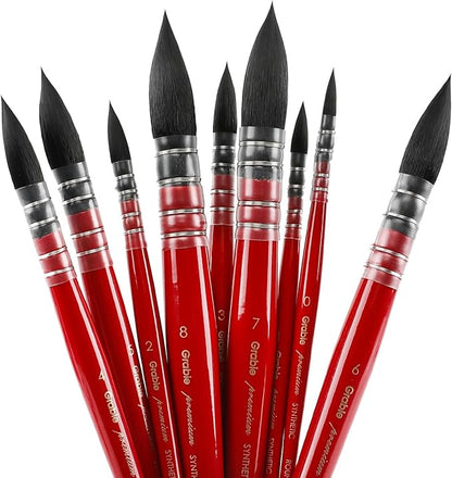 Grabie Professional Watercolor Paint Brushes, 9 Pcs Synthetic Squirrel Hair Mop Paintbrushes, Art Supplies for Painting, Great Watercolor Brushes for Artists, Amateur Hobbyists and Painting Lovers
