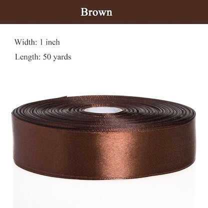 1 Inch Brown Solid Satin Ribbon, 50 Yards Craft Fabric Ribbon for Gift Wrapping Floral Bouquets Wedding Party Decoration