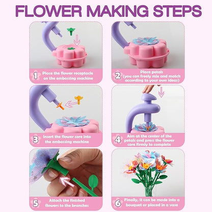 Fabric Flower Bouquets Toys, DIY Craft Kits Toys for Kids, Educational Arts & Crafts Toy, Build Your Own Flowers, DIY Creative Activity Christmas Birthday Gift for 4 5 6 7 8+ Year Old Toddler Girls