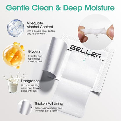 Gellen 400 Pack Nail Cleanser Pads, Alcohol Pads for Nails, Individually Wrapped Nail Prep Pads, Lint-free Tacky Layer Residue Remover Wipes for Acrylic & Builder Gel Polish Press-ons