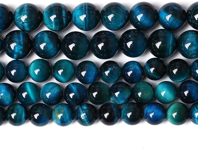 Blue Tiger Eye Gemstone Loose Beads Natural Round Loose Stone Beads for Jewelry Making DIY Bracelet Necklace Earrings 8mm 48pcs 1 Strand 15" (Blue Tiger Eye, 8mm)