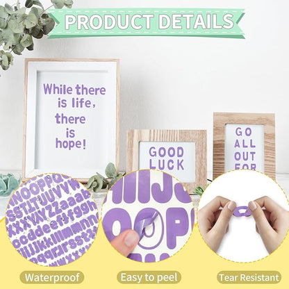 Alphabet Stickers, 1''Inch Vinyl Letter Stickers, Purple - 12 Sheets, Mailbox Numbers & Bulletin Boards