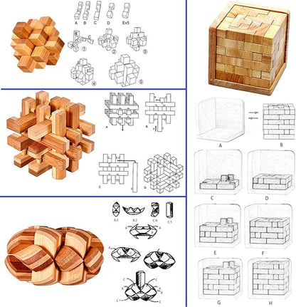 18 Pack Wooden Brain Teaser Puzzles Stress Relief Toys Wooden Burr Puzzles Brain Teaser Puzzle with Gift Packing Box Magic Puzzle Games Toy for Kids and Adults by AHYUAN (Bamboo)