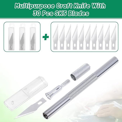 Anezus Exacto Knife with Hobby Mat for Crafts, Self Healing Cutting Mat Hobby Knife with 30 PCS Exacto Blades Precision Knife for Art and Crafts Paper Scrapbooking Stencil (Black)