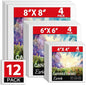 ESRICH Canvas Boards for Painting 12 Pack Canvas for Painting 4x4, 6x6, 8x8 Blank Canvases for Painting-Cotton Primed Painting Canvas Panels for Acrylic, Oil, Gouache & Tempera.