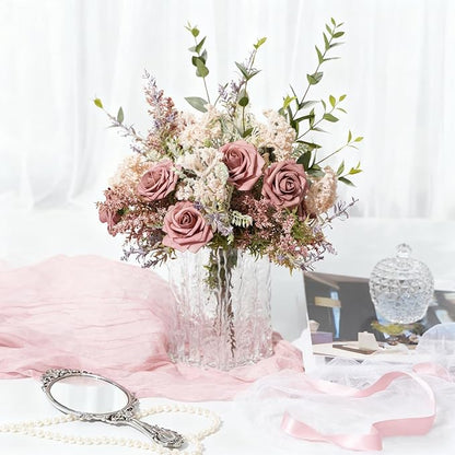Artificial Flowers Foam Fake Roses 25pcs Dusty Rose Faux Roses with Stems for Home Decor DIY Wedding Bouquets Party Bridal Shower Centerpieces Faux Flower Arrangements Tables Decorations