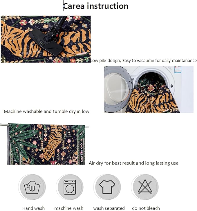 Oriental Tropical Indoor Door Mat Washable, Thin Black Boho Vintage Distressed Hippie 3x5 Throw Rugs for Bedroom Bathroom Kitchen Non-Slip Abstract Botanical Tribal Indian Entryway Carpet